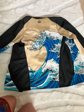 INKnBURN Wave Print Athletic Jacket in Blue, Black, Cream